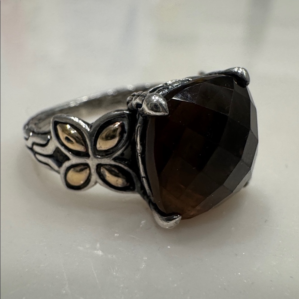 John Hardy Y2K Silver and 18K Gold Ring with Smokey Quartz